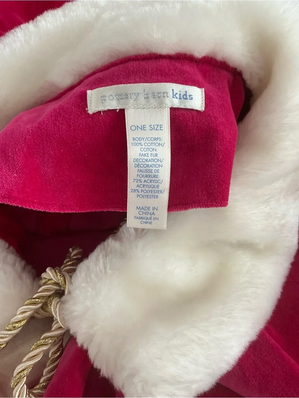Pottery Barn Kids Pink Velvet Holiday Cape with White Faux Fur Trim